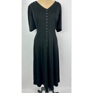 Vintage 90s Diane von Furstenberg DVF Black Cotton Midi Dress Minimalism Large